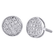 Diamond Round Stud Earrings .925 Sterling Silver Circle Pave Design 0.15 Ct.