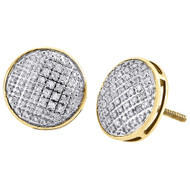 Diamond Round Earrings .925 Sterling Silver Pave Circle Design Studs 0.33 Tcw