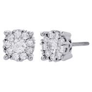14K White Gold Solitaire Accent 7.5mm Round Diamond Flower Stud Earrings 3/4 Ct.