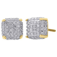10K Yellow Gold Real Diamond Stud 9mm 3D Cube Square Mens Pave Earrings 0.50 Ct.