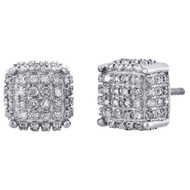 10K White Gold Real Diamond Stud 3D Cube 9mm Square Mens Pave Earrings 0.50 CT.