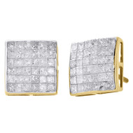 14K Yellow Gold Real Princess Diamond Studs 10.10mm Square Earrings 1.50 Ct.