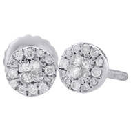 14K White Gold Quad Princess Diamond Studs Mini 4.85mm Circle Earrings 0.17 Ct.