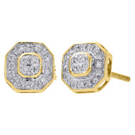 10K Yellow Gold Mens Ladies Diamond Octagon Shape Stud 8mm Pave Earrings 0.15 Ct