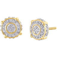 10K Yellow Gold Genuine Diamond 4 Prong Cirlce Studs 9mm Pave Earrings 1/4 CT.