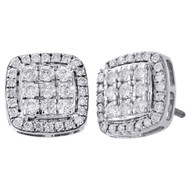 10K White Gold Genuine Diamond Square Studs Halo 10.60mm Square Earrings 1 Ct.