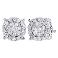 10K White Gold Diamond Flower Studs 7.70mm Cluster Circle Earrings 0.50 Ct.