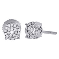 10K White Gold Diamond Circle Flower Studs Cluster Mini 5.35mm Earrings 0.13 Ct.