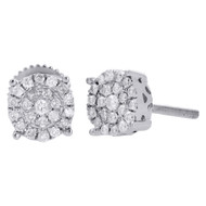 10K White Gold Diamond Circle Flower Studs Cluster Mini 6.35mm Earrings 0.25 Ct.