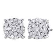 10K White Gold Genuine Diamond Flower Studs 9.15mm Cluster Circle Earrings 1 Ct.