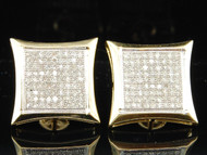 Diamond Kite Shaped Earrings Mens 10K Yellow Gold Round Pave Set Studs 0.75 Tcw.