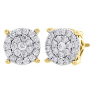 10K Yellow Gold Diamond Flower Stud 8.75mm 4 Prong Halo Round Earrings 0.75 Ct.
