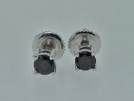 10K WHITE GOLD MENS LADIES SOLITAIRE ROUND BLACK DIAMOND 1/2 CT STUD EARRINGS