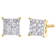 10K Yellow Gold Real Diamond Sqaure Cluster 4 Prong Studs 5.25mm Earrings 1/4 CT