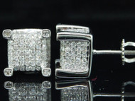 Diamond Cube Earrings 10K White Gold Mens Round Pave Square Shape Studs 0.77 Ct