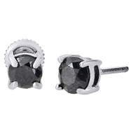 14K White Gold Round Solitaire Black Diamond 5mm Stud Earrings 1.50 Ct.