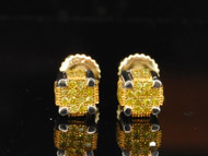 10K MENS LADIES WHITE GOLD YELLOW DIAMOND PAVE STUDS EARRINGS 3-D CUBES SQUARES