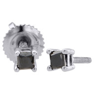 10K White Gold Solitaire Princess Black Diamond Studs 3.20mm Earring 0.25 Ct.