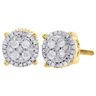 10K Yellow Gold Diamond Flower Stud 4 Prong Halo 6.95mm Circle Earrings 0.25 Ct.