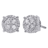 10K White Gold Diamond Circle Studs Small 8.15mm Halo Cluster Earrings 0.50 Ct.