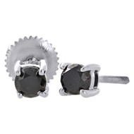 10K White Gold Black Solitaire Diamond Stud Basket Set 4mm Earrings 0.50 Ct.