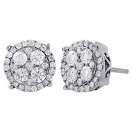 10K White Gold Diamond Circle Studs Cluster 9.60mm 4 Prong Earrings 1 Ct.