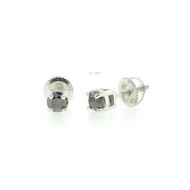 Black Diamond Solitaire Earrings 10K White Gold Round Cut Studs 0.75 Tcw.