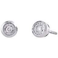 10K White Gold Fanuk / Bezel Set Diamond Small Round Studs 5.75mm 1/10 Ct.