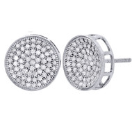 10K White Gold Round Diamond Circle Pave Studs Concave 12mm Mens Earrings 1 Ct.
