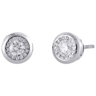 10K White Gold Round Diamond Statement Studs  7.50mm Bezel Set Earrings 1/2 CT.