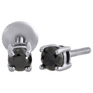 .925 Sterling Silver Black Solitaire Diamond Studs Mini 4.10mm Earrings 0.75 Ct.