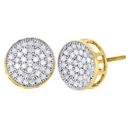 10K Yellow Gold Diamond Circle Pave Studs Concave 10mm Mens Earrings 0.75 Ct.