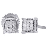 10K White Gold Diamond Stud 4 Prong Milgrain Edge Square 5.40mm Earrings 1/10 Ct