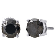 10K White Gold Black Solitaire Round Diamond Studs 6.70mm AAA Earrings 3 Ct.