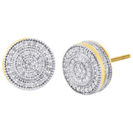 10K Yellow Gold Round Cut Diamond Stud Earrings 10mm Pave 3D Cube Circle 0.75 Ct