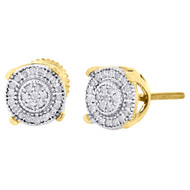 10K Yellow Gold Round Diamond Milgrain Circle Pave Studs 7mm Earrings 0.30 Ct.
