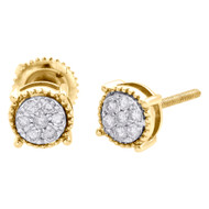 10K Yellow Gold Diamond Flower Stud Milgrain Halo 6mm Circle Earrings 0.17 Ct.