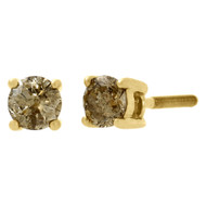 10K Yellow Gold Ladies Solitaire Brown Champagne Diamond Studs Earrings 0.50 Ct.