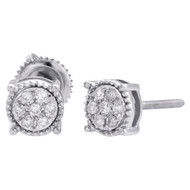 10K White Gold Diamond Flower Stud Milgrain Halo 6mm Circle Earrings 0.17 Ct.