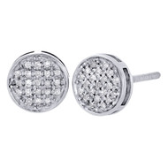 10K White Gold Round Diamond Flat Circle Pave Studs 7.50mm Earrings 0.20 Ct.