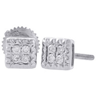 10K White Gold Genuine Diamond Stud Fluted Design Square 5.10mm Earrings 0.10 Ct