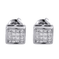 Princess Cut Diamond Studs Mens Ladies 14K White Gold Square Earrings 0.25 Ct.