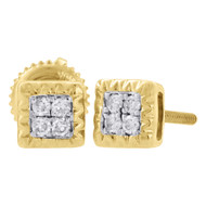 10K Yellow Gold Genuine Diamond Stud Fluted Design Square 5.20mm Earrings 1/10Ct