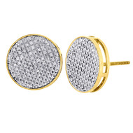 10K Yellow Gold Round Cut Diamond Large Circle Pave Stud 14mm Mens Earrings 1 Ct