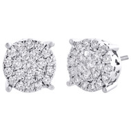 10K White Gold Genuine Round Diamond 4 Prong Cluster Stud 11mm Earrings 1.50 CT.