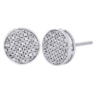 10K White Gold Round Cut Diamond Flat Circle Pave Studs 10mm Earrings 0.40 Ct.