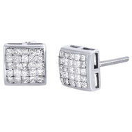 Diamond Square Earrings 14K White Gold Princess Cut Design Studs 1 Tcw.