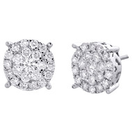 10K White Gold Genuine Round Diamond 4 Prong Cluster Studs 12mm Earrings 2 CT.