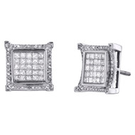 10K White Gold Princess Cut Diamond Square Frame Studs 12mm Earrings 1.25 CT.