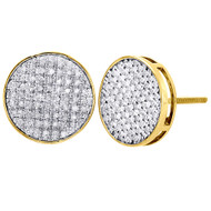 10K Yellow Gold Round Diamond Flat Circle Pave Studs 11.75mm Earrings 0.75 Ct.